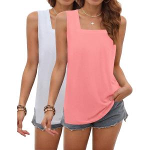 imageZeagoo Tank Tops for Women 2025 Summer Square Neck Loose Fit Side Split Casual Flowy Sleeveless Shirts SXXLBlackpink