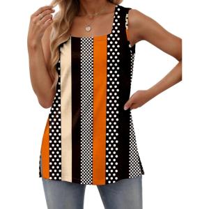 imageZeagoo Tank Tops for Women 2025 Summer Square Neck Loose Fit Side Split Casual Flowy Sleeveless Shirts SXXLOrange Black Stripe