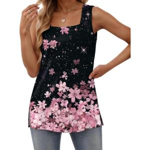 imageZeagoo Tank Tops for Women 2025 Summer Square Neck Loose Fit Side Split Casual Flowy Sleeveless Shirts SXXLPurple Flower