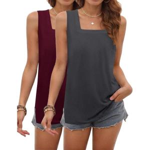 imageZeagoo Tank Tops for Women 2025 Summer Square Neck Loose Fit Side Split Casual Flowy Sleeveless Shirts SXXLWine Redgray