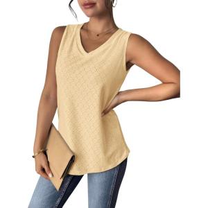 imageZeagoo Women Eyelet Tank Tops Sleeveless Shirts V Neck Cute Summer Top Loose Fit Camisole SXXLGoose Yellow