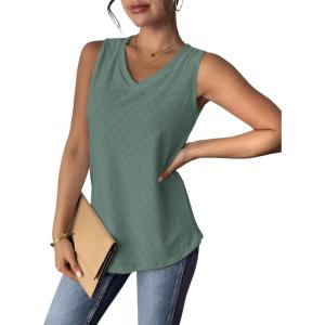 imageZeagoo Women Eyelet Tank Tops Sleeveless Shirts V Neck Cute Summer Top Loose Fit Camisole SXXLGray Blue