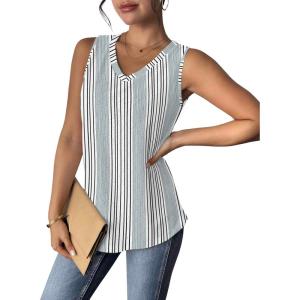 imageZeagoo Women Eyelet Tank Tops Sleeveless Shirts V Neck Cute Summer Top Loose Fit Camisole SXXLGray White Stripe