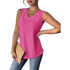 imageZeagoo Women Eyelet Tank Tops Sleeveless Shirts V Neck Cute Summer Top Loose Fit Camisole SXXLRose Red