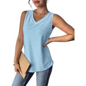 imageZeagoo Women Eyelet Tank Tops Sleeveless Shirts V Neck Cute Summer Top Loose Fit Camisole SXXLSky Blue
