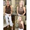 imageZeagoo Tops for Women Trendy 2024 Tank Tops Keyhole Neck Sleeveless Blouses Summer Business Casual Basic ShirtsBrown