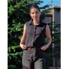 imageZeagoo Womens Sleeveless Button Down Shirts V Neck Solid Tank Tops Basic Loose Blouses Casual Office ShirtsBlack