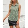 imageZeagoo Womens Sleeveless Button Down Shirts V Neck Solid Tank Tops Basic Loose Blouses Casual Office ShirtsFloral Greenxh300