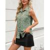 imageZeagoo Womens Sleeveless Button Down Shirts V Neck Solid Tank Tops Basic Loose Blouses Casual Office ShirtsFloral Greenxh300