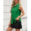 imageZeagoo Womens Sleeveless Button Down Shirts V Neck Solid Tank Tops Basic Loose Blouses Casual Office ShirtsGreen