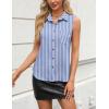 imageZeagoo Womens Sleeveless Button Down Shirts V Neck Solid Tank Tops Basic Loose Blouses Casual Office ShirtsLight Blue Stripetw310