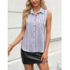 imageZeagoo Womens Sleeveless Button Down Shirts V Neck Solid Tank Tops Basic Loose Blouses Casual Office ShirtsStripetw220