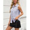 imageZeagoo Womens Sleeveless Button Down Shirts V Neck Solid Tank Tops Basic Loose Blouses Casual Office ShirtsStripetw220