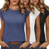 imageZeagoo Womens 3 Pack Crewneck Cap Sleeve Tank Tops Casual Basic T Shirts Loose Fit Tee Summer Tops 20253 Packnavyblackwhite