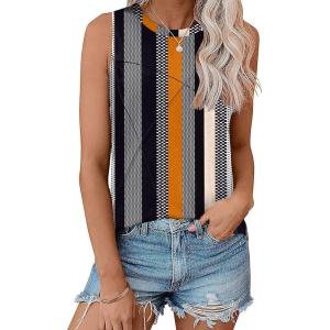 imageZeagoo Sleeveless Tops for Women High Neck Flowy Clothes Summer Tops for Women 2025Khaki Stripe