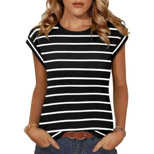 imageZeagoo Womens 3 Pack Crewneck Cap Sleeve Tank Tops Casual Basic T Shirts Loose Fit Tee Summer Tops 20251black Stripe