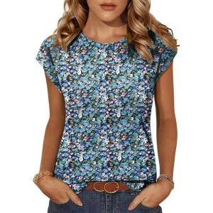 imageZeagoo Womens 3 Pack Crewneck Cap Sleeve Tank Tops Casual Basic T Shirts Loose Fit Tee Summer Tops 20251floral Blue