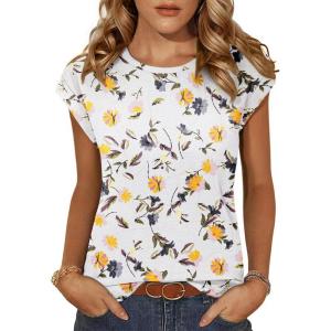 imageZeagoo Womens 3 Pack Crewneck Cap Sleeve Tank Tops Casual Basic T Shirts Loose Fit Tee Summer Tops 20251floral Yellow