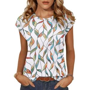imageZeagoo Womens 3 Pack Crewneck Cap Sleeve Tank Tops Casual Basic T Shirts Loose Fit Tee Summer Tops 20251leaf Print