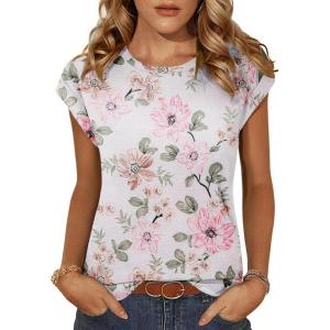 imageZeagoo Womens 3 Pack Crewneck Cap Sleeve Tank Tops Casual Basic T Shirts Loose Fit Tee Summer Tops 20251pink Flower