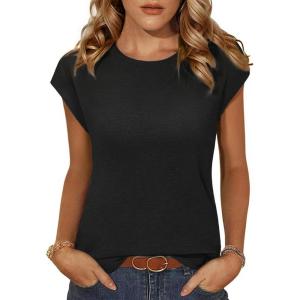 imageZeagoo Womens 3 Pack Crewneck Cap Sleeve Tank Tops Casual Basic T Shirts Loose Fit Tee Summer Tops 20252black