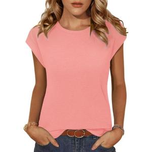 imageZeagoo Womens 3 Pack Crewneck Cap Sleeve Tank Tops Casual Basic T Shirts Loose Fit Tee Summer Tops 20252coral