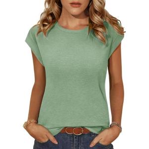 imageZeagoo Womens 3 Pack Crewneck Cap Sleeve Tank Tops Casual Basic T Shirts Loose Fit Tee Summer Tops 20252green
