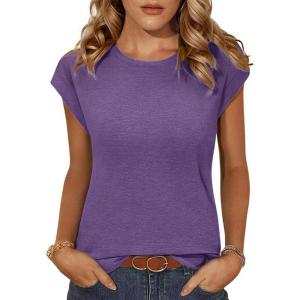 imageZeagoo Womens 3 Pack Crewneck Cap Sleeve Tank Tops Casual Basic T Shirts Loose Fit Tee Summer Tops 20252purple