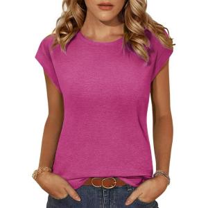 imageZeagoo Womens 3 Pack Crewneck Cap Sleeve Tank Tops Casual Basic T Shirts Loose Fit Tee Summer Tops 20252rose Red