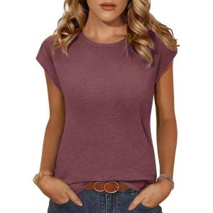 imageZeagoo Womens 3 Pack Crewneck Cap Sleeve Tank Tops Casual Basic T Shirts Loose Fit Tee Summer Tops 20252winered
