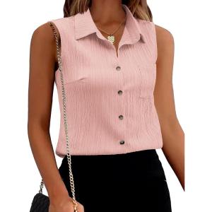 imageZeagoo Womens Sleeveless Button Down Shirts V Neck Solid Tank Tops Basic Loose Blouses Casual Office ShirtsPink