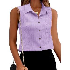 imageZeagoo Womens Sleeveless Button Down Shirts V Neck Solid Tank Tops Basic Loose Blouses Casual Office ShirtsPurple