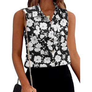 imageZeagoo Womens Sleeveless Button Down Shirts V Neck Solid Tank Tops Basic Loose Blouses Casual Office ShirtsWhite Flowerdh508