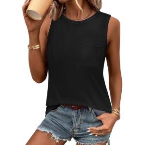 imageZeagoo Womens Tank Tops 2025 Loose Fit High Neck Summer Top Dressy Casual Sleeveless Shirts with Pocket1black