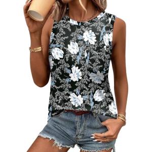 imageZeagoo Womens Tank Tops 2025 Loose Fit High Neck Summer Top Dressy Casual Sleeveless Shirts with Pocket1floral Black