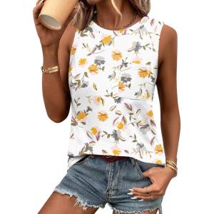 imageZeagoo Womens Tank Tops 2025 Loose Fit High Neck Summer Top Dressy Casual Sleeveless Shirts with Pocket1floral Grey