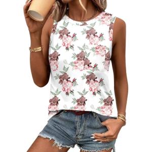 imageZeagoo Womens Tank Tops 2025 Loose Fit High Neck Summer Top Dressy Casual Sleeveless Shirts with Pocket1floral White