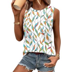 imageZeagoo Womens Tank Tops 2025 Loose Fit High Neck Summer Top Dressy Casual Sleeveless Shirts with Pocket1leaf White