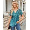 imageZeagoo Womens Short Sleeve Tops Summer Henley VNeck Tshirts Casual Pleated Blouse Dressy Loose Floral Basic TeeBlue Ethnic Pattern