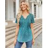 imageZeagoo Womens Short Sleeve Tops Summer Henley VNeck Tshirts Casual Pleated Blouse Dressy Loose Floral Basic TeeBlue Ethnic Pattern