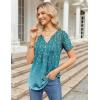 imageZeagoo Womens Short Sleeve Tops Summer Henley VNeck Tshirts Casual Pleated Blouse Dressy Loose Floral Basic TeeBlue Ethnic Pattern