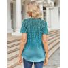 imageZeagoo Womens Short Sleeve Tops Summer Henley VNeck Tshirts Casual Pleated Blouse Dressy Loose Floral Basic TeeBlue Ethnic Pattern