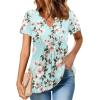 imageZeagoo Womens Short Sleeve Tops Summer Henley VNeck Tshirts Casual Pleated Blouse Dressy Loose Floral Basic TeeBlue Floral