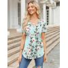 imageZeagoo Womens Short Sleeve Tops Summer Henley VNeck Tshirts Casual Pleated Blouse Dressy Loose Floral Basic TeeBlue Floral