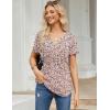 imageZeagoo Womens Short Sleeve Tops Summer Henley VNeck Tshirts Casual Pleated Blouse Dressy Loose Floral Basic TeeBlue Pink Floral