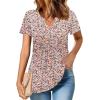 imageZeagoo Womens Short Sleeve Tops Summer Henley VNeck Tshirts Casual Pleated Blouse Dressy Loose Floral Basic TeeBlue Pink Floral