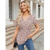 imageZeagoo Womens Short Sleeve Tops Summer Henley VNeck Tshirts Casual Pleated Blouse Dressy Loose Floral Basic TeeBlue Pink Floral