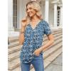 imageZeagoo Womens Short Sleeve Tops Summer Henley VNeck Tshirts Casual Pleated Blouse Dressy Loose Floral Basic TeeBlue Yellow Floral