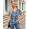 imageZeagoo Womens Short Sleeve Tops Summer Henley VNeck Tshirts Casual Pleated Blouse Dressy Loose Floral Basic TeeBlue Yellow Floral