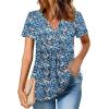 imageZeagoo Womens Short Sleeve Tops Summer Henley VNeck Tshirts Casual Pleated Blouse Dressy Loose Floral Basic TeeBlue Yellow Floral